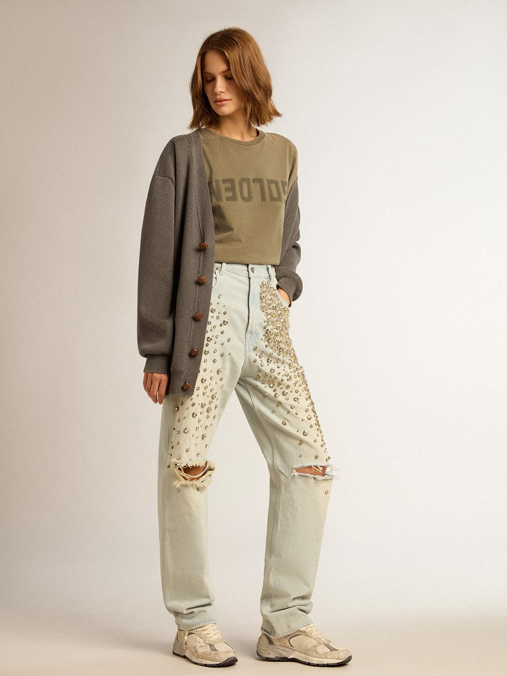 Golden Goose Women's olive green T-shirt with Golden lettering