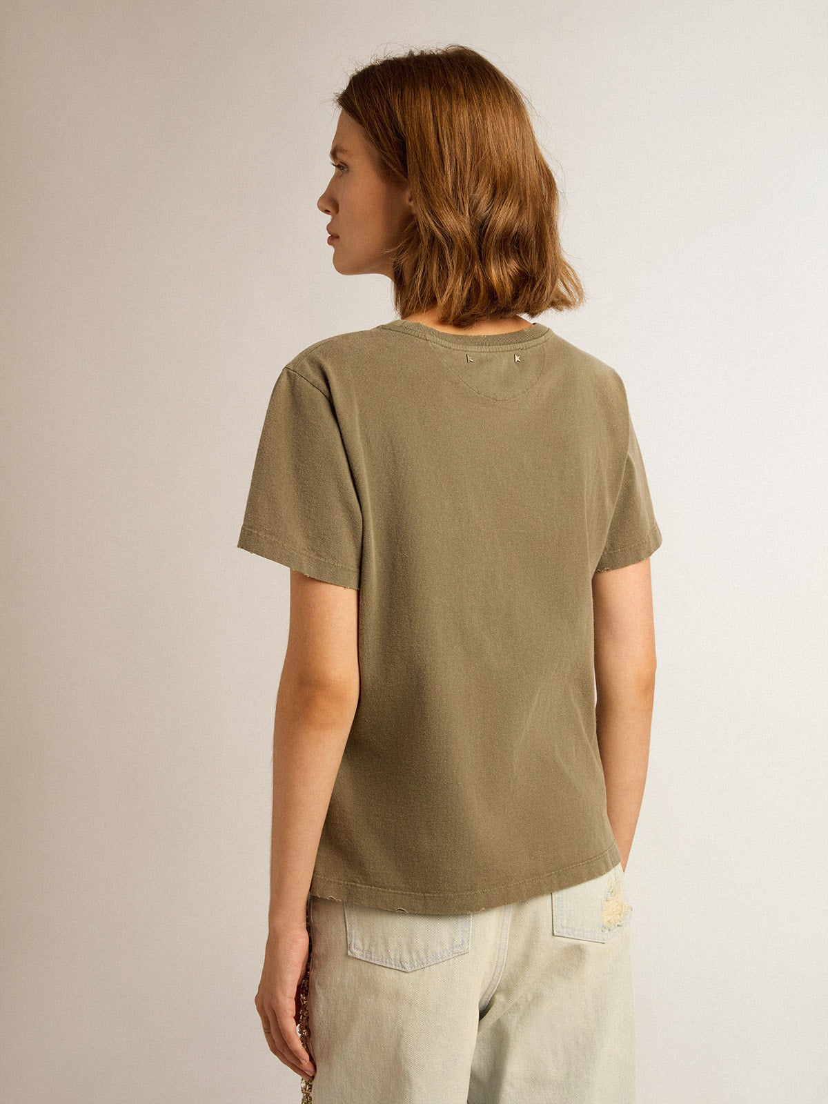 Golden Goose Women's olive green T-shirt with Golden lettering