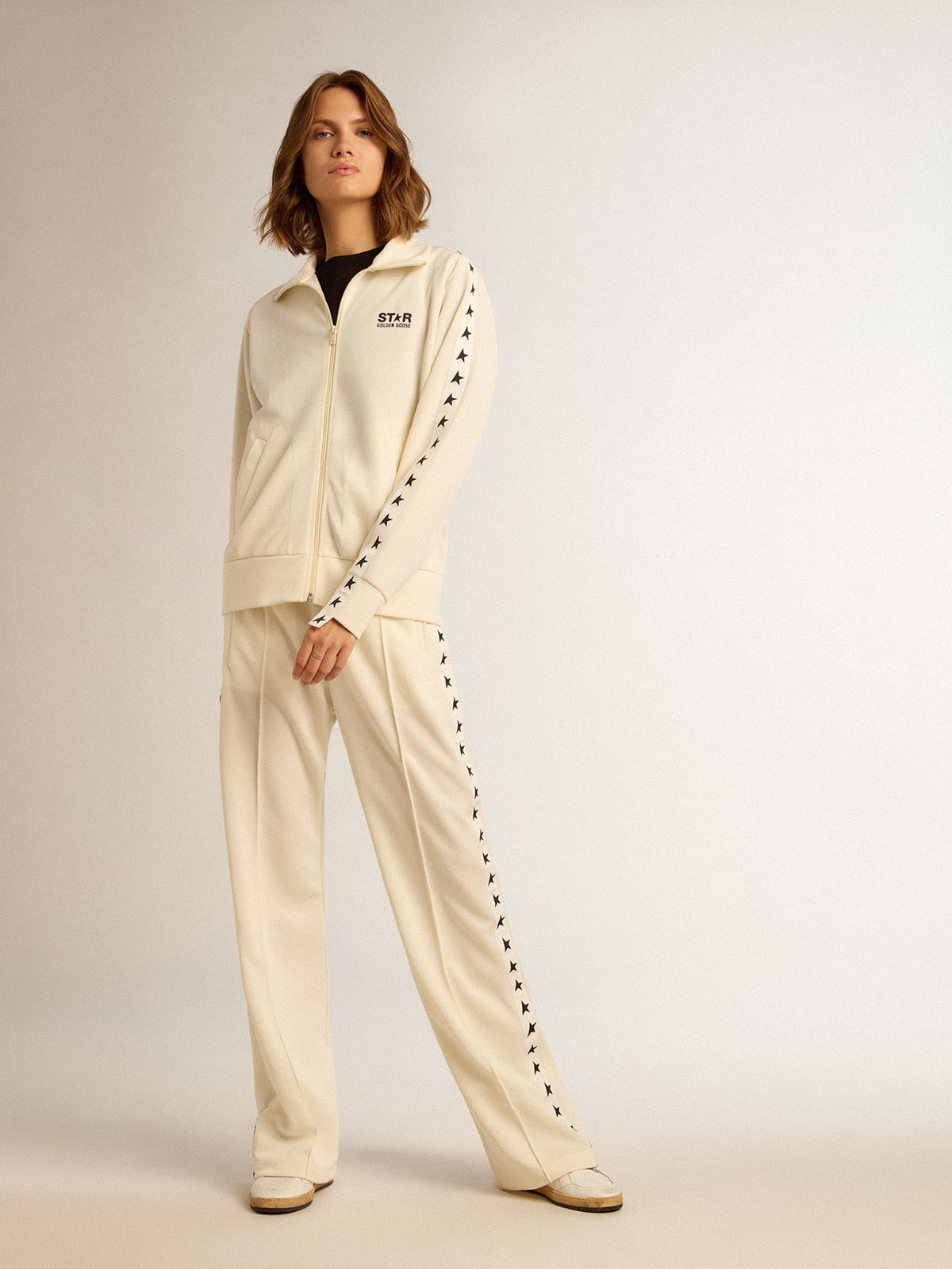 Golden Goose Black Star Collection T-shirt with contrasting white logo and star