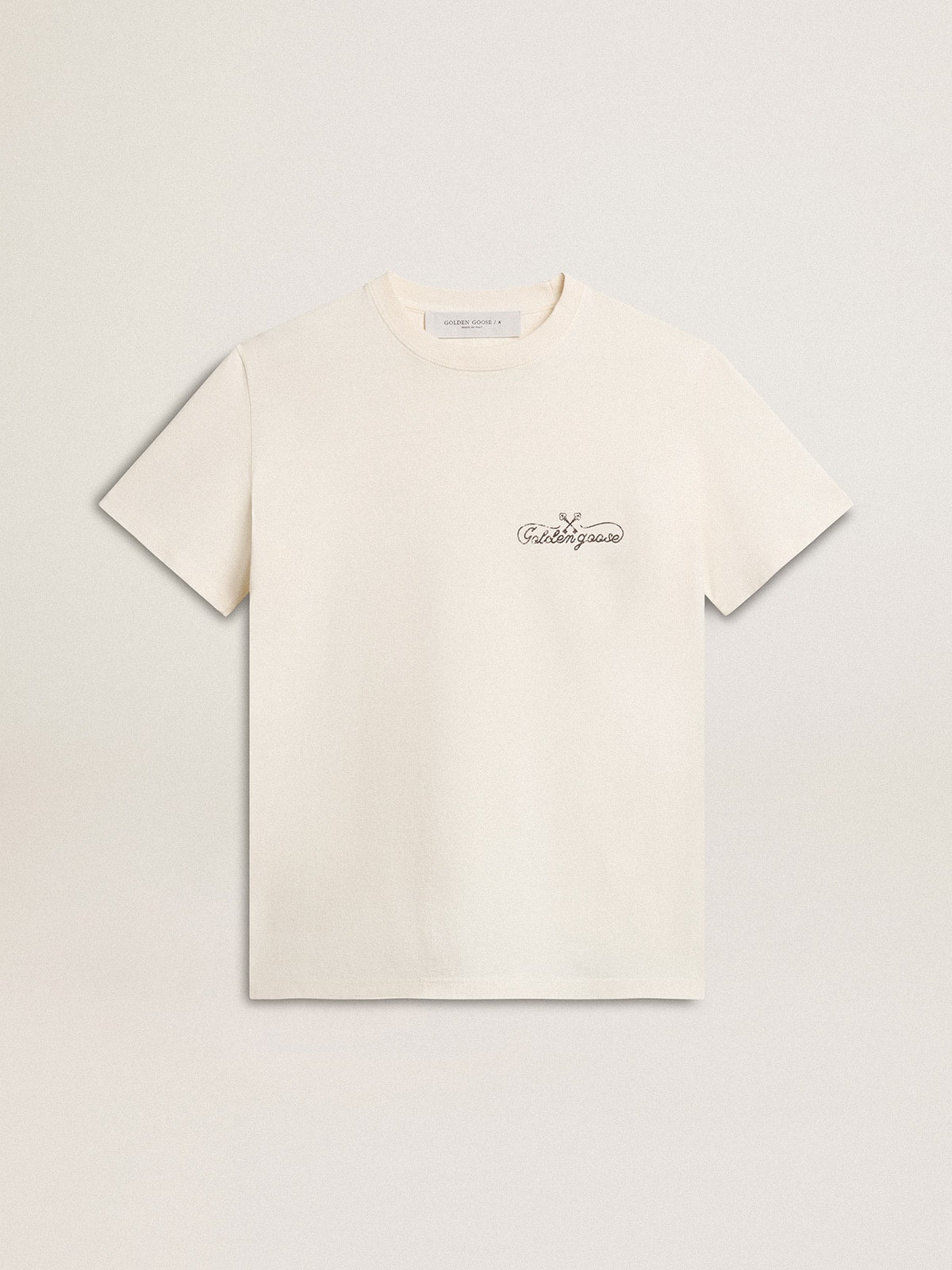 Golden Goose Women’s T-shirt in aged white with logo on the chest