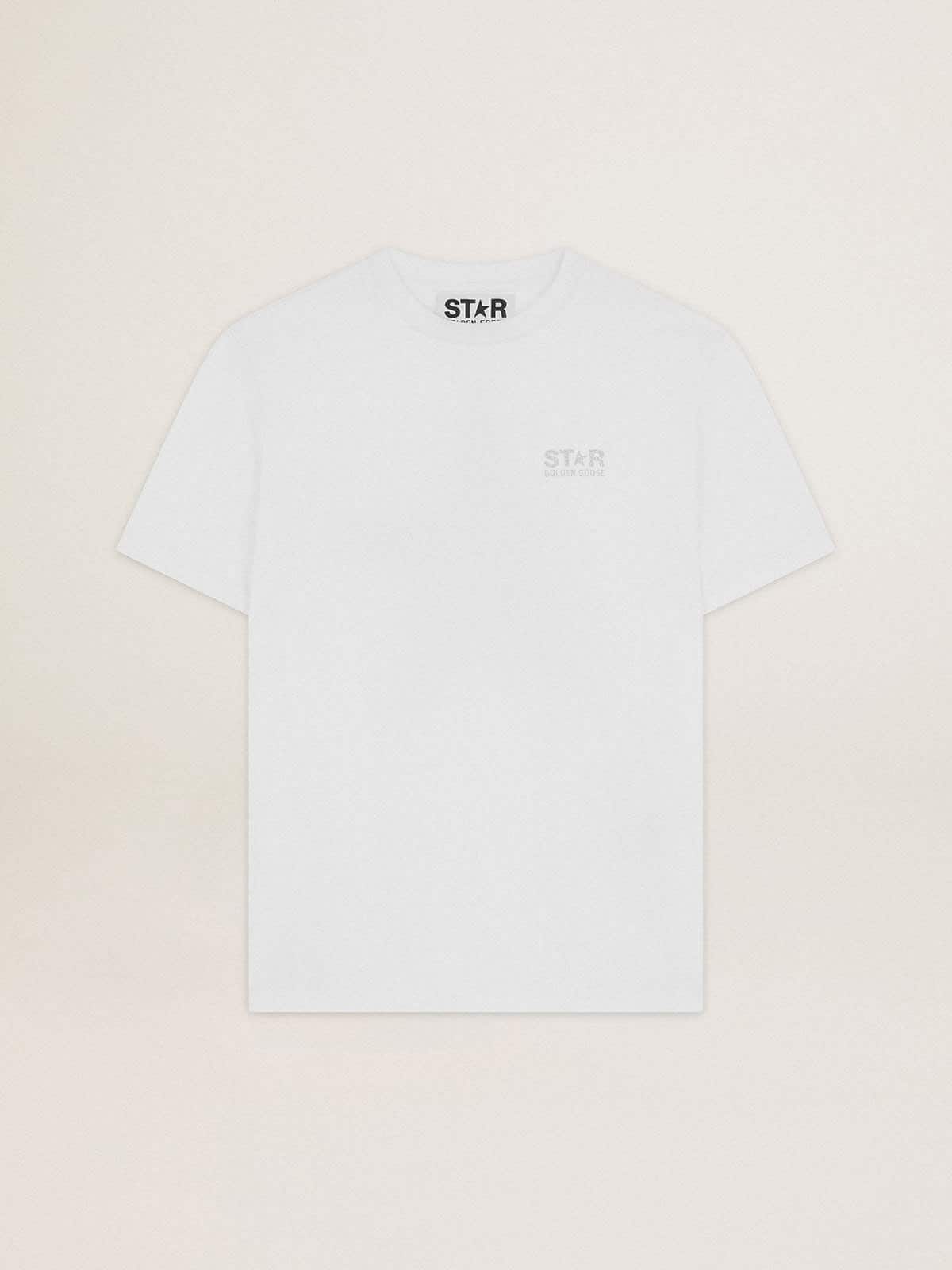 Golden Goose Women's white T-shirt with silver glitter logo and star