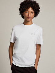 Golden Goose Women's white T-shirt with silver glitter logo and star