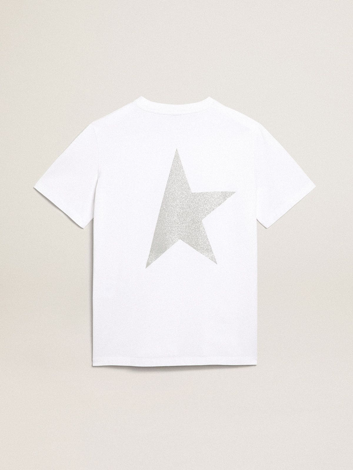 Golden Goose Women's white T-shirt with silver glitter logo and star