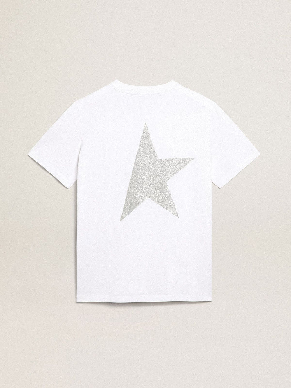Golden Goose Women's white T-shirt with silver glitter logo and star