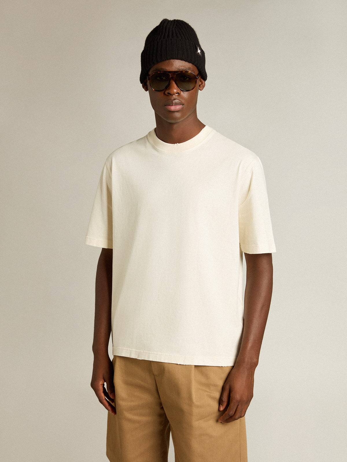 Golden Goose T-shirt in aged white with reverse logo on the back - Jersey Capsule