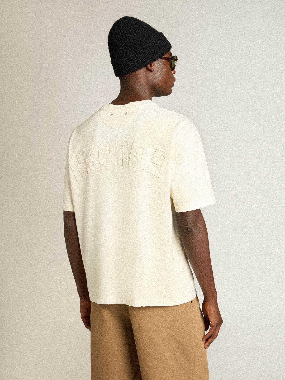 Golden Goose T-shirt in aged white with reverse logo on the back - Jersey Capsule