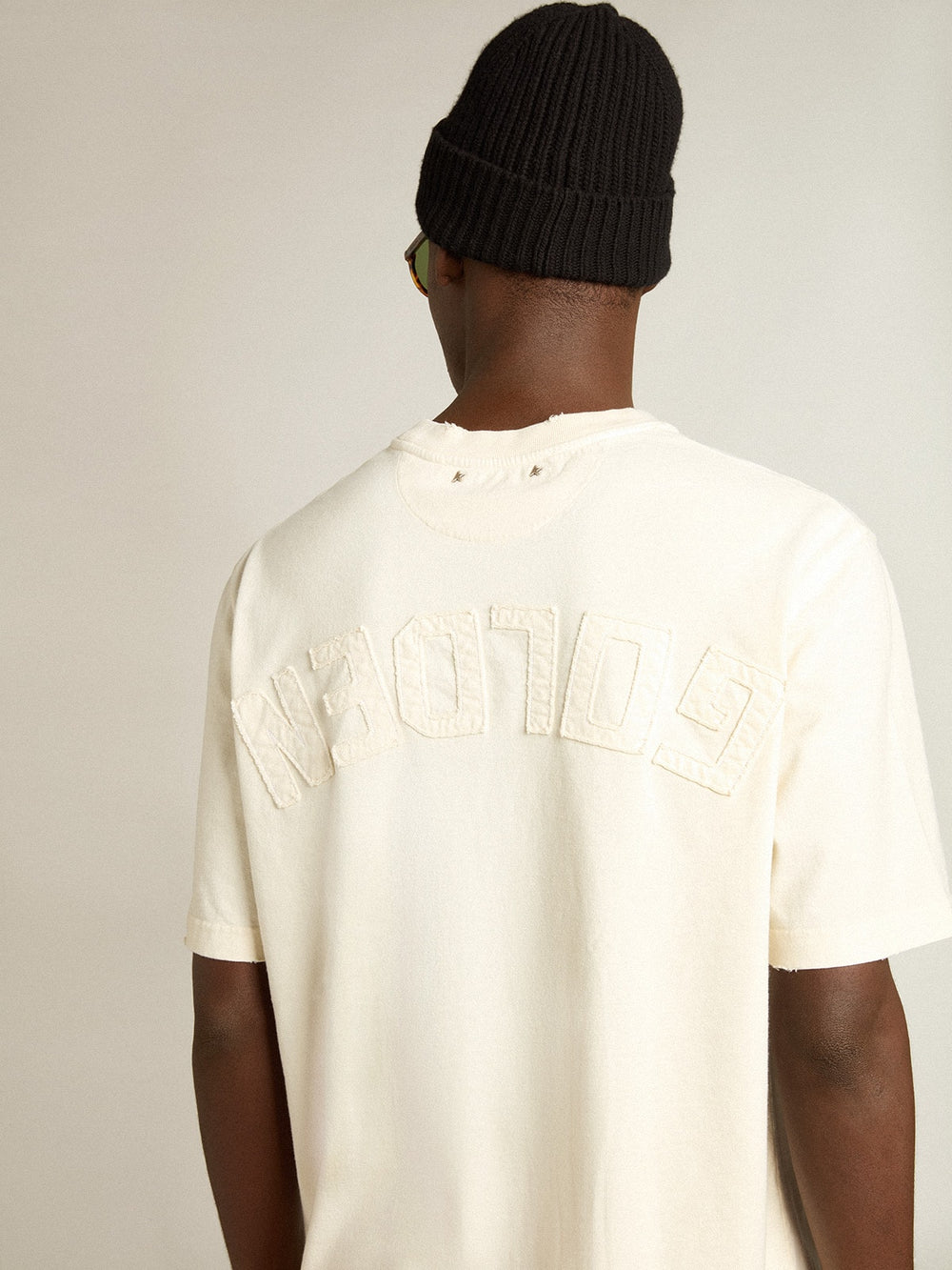 Golden Goose T-shirt in aged white with reverse logo on the back - Jersey Capsule