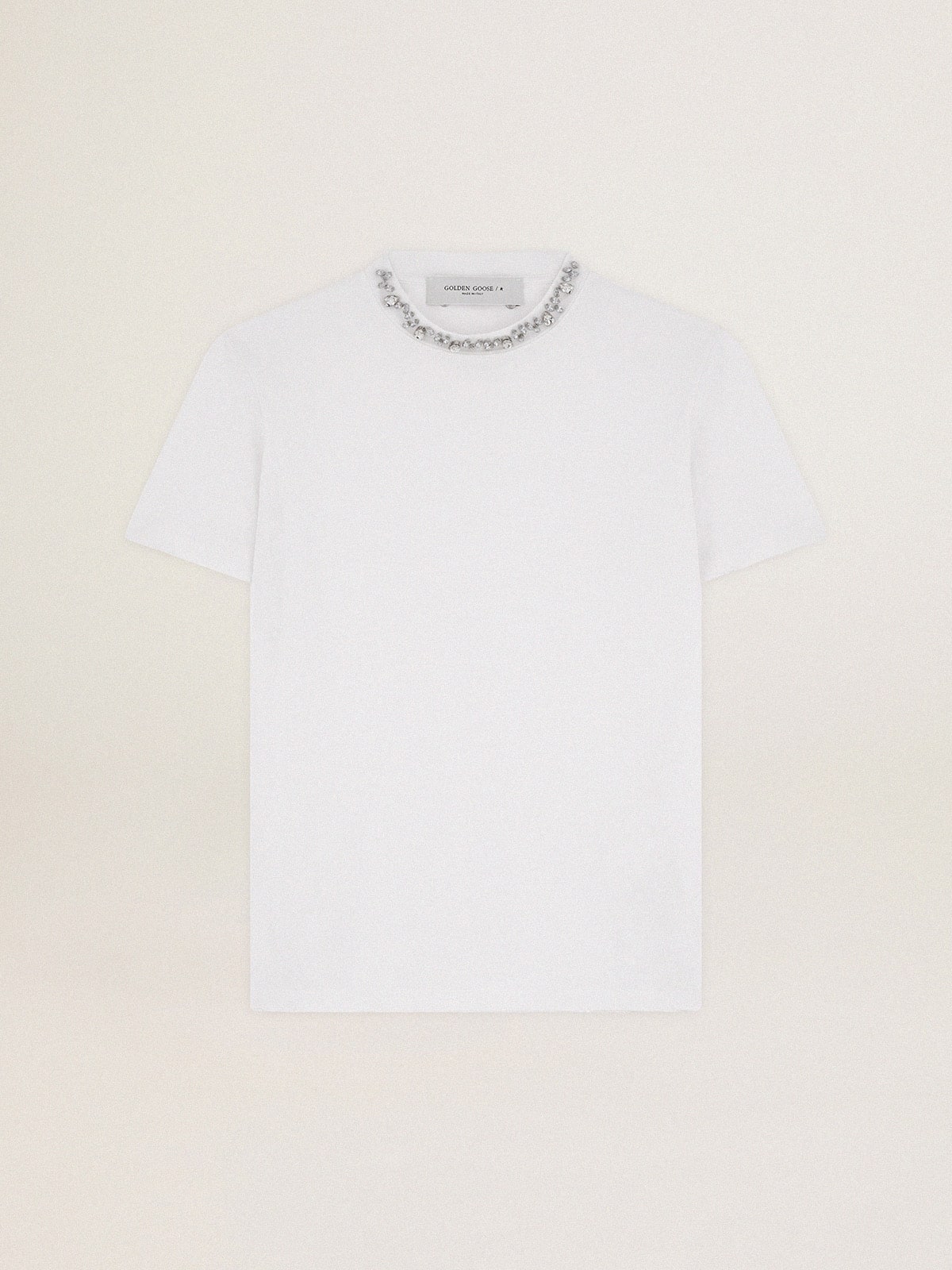 Golden Goose Women's white T-shirt with cabochon crystals
