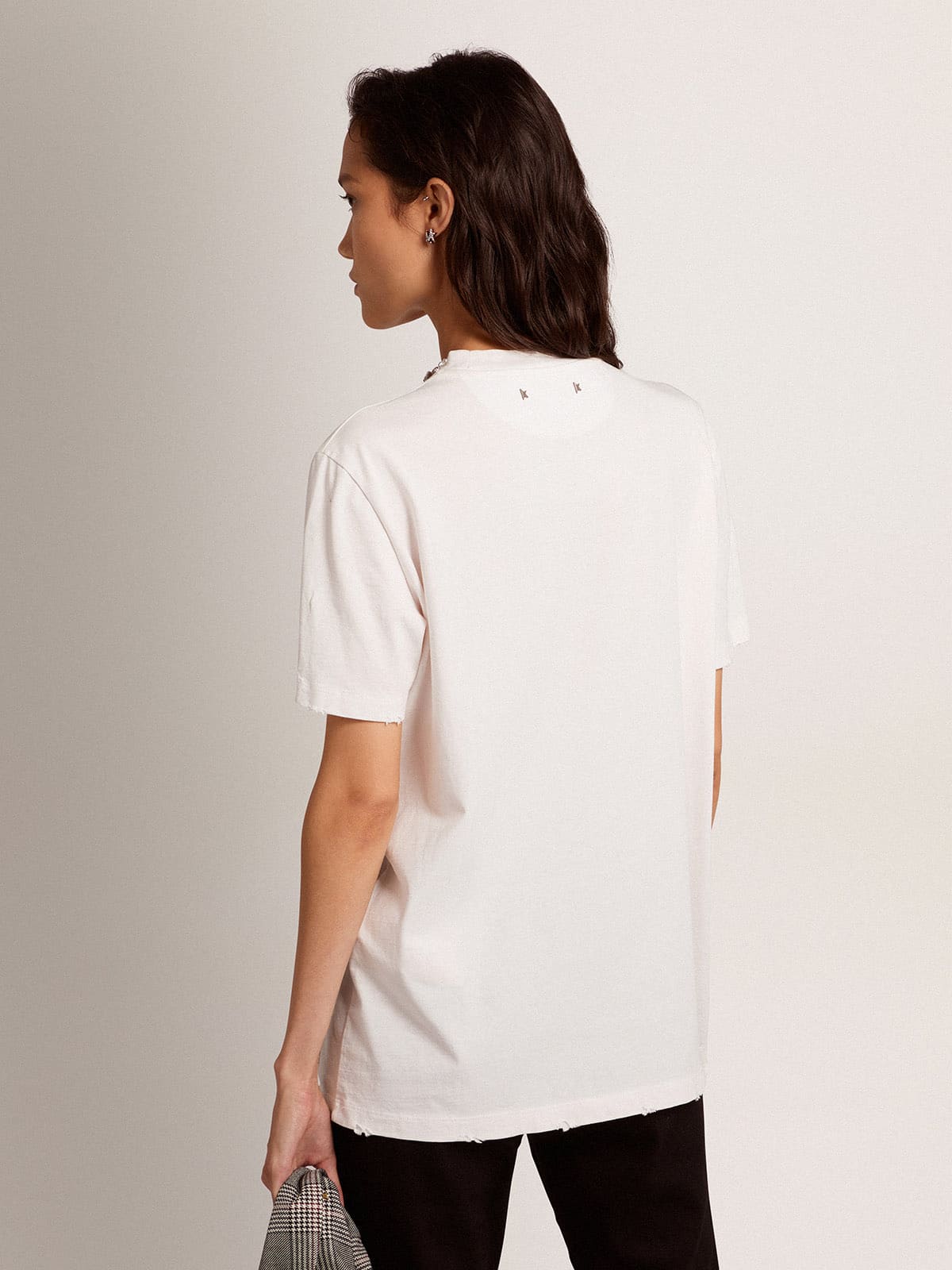 Golden Goose Women's white T-shirt with cabochon crystals