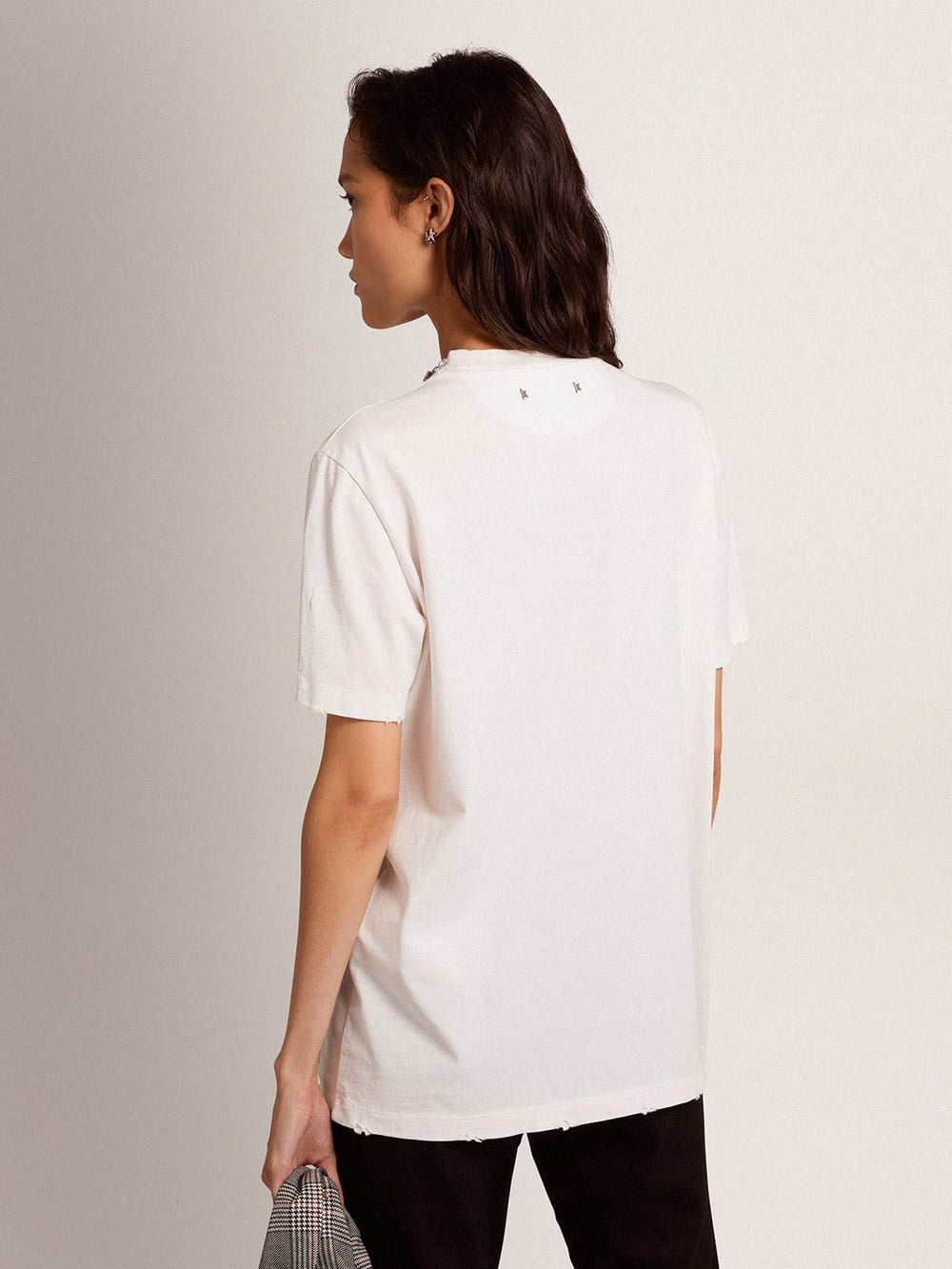 Golden Goose Women's white T-shirt with cabochon crystals