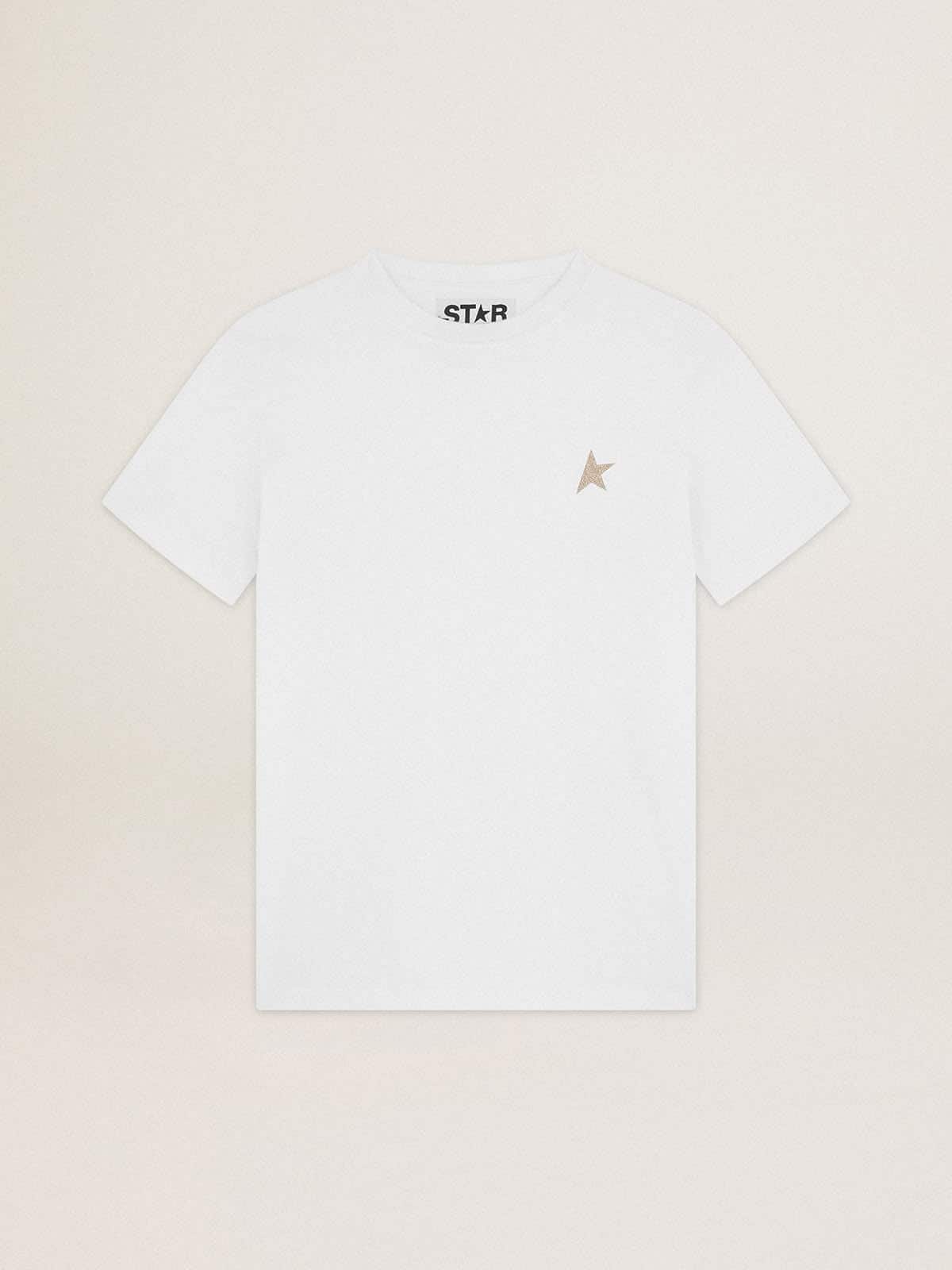 Golden Goose White Star Collection T-shirt with star in gold glitter on the front