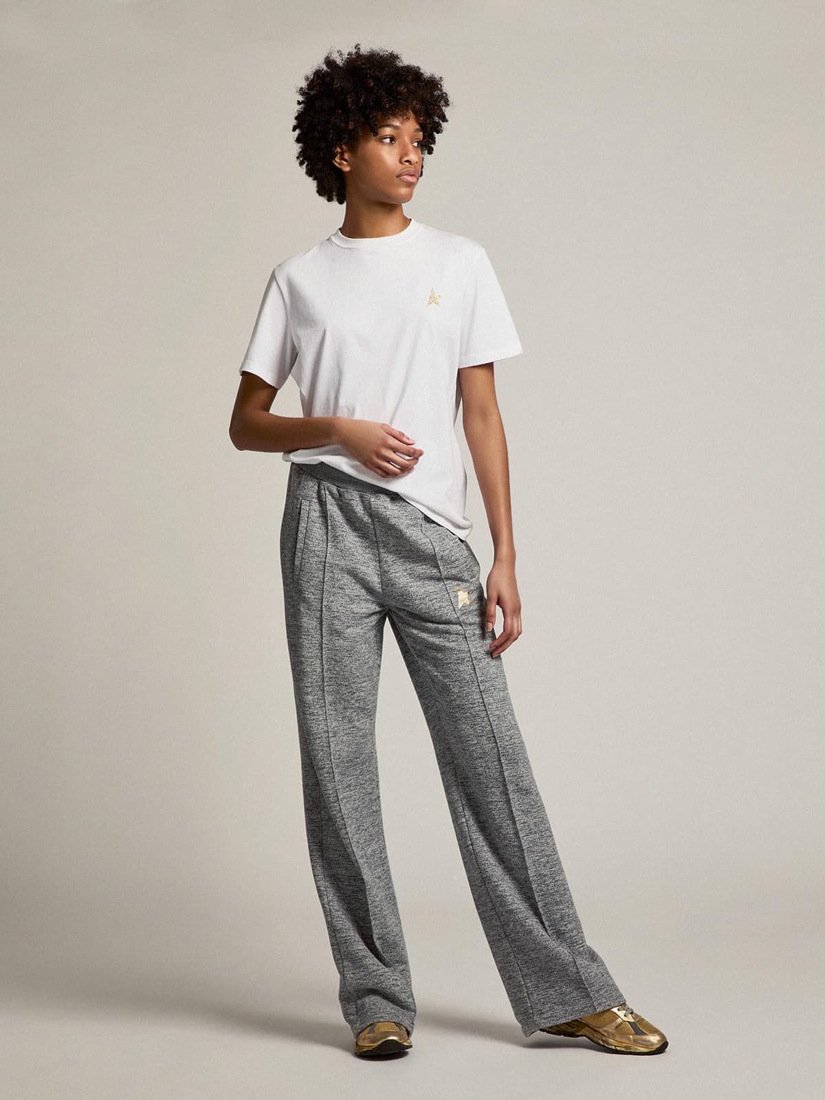 Golden Goose White Star Collection T-shirt with star in gold glitter on the front