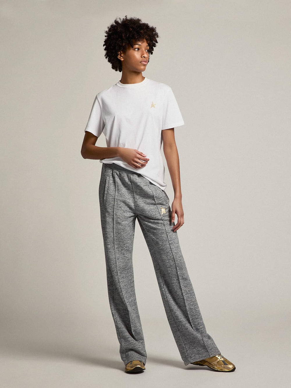 Golden Goose White Star Collection T-shirt with star in gold glitter on the front