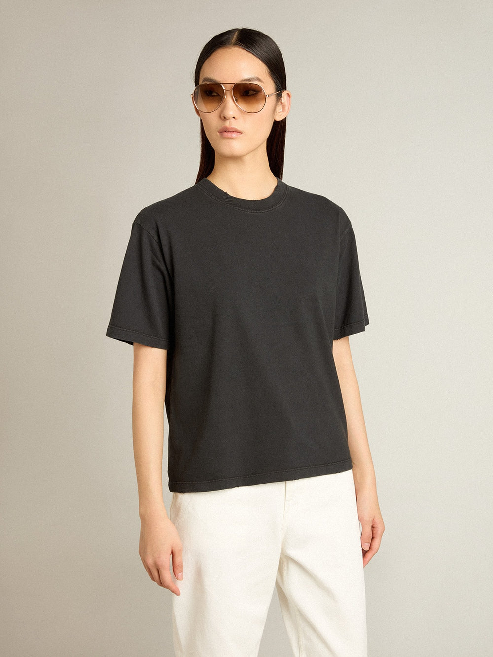 Golden Goose T-shirt in washed black with reverse logo on the back - Jersey Capsule