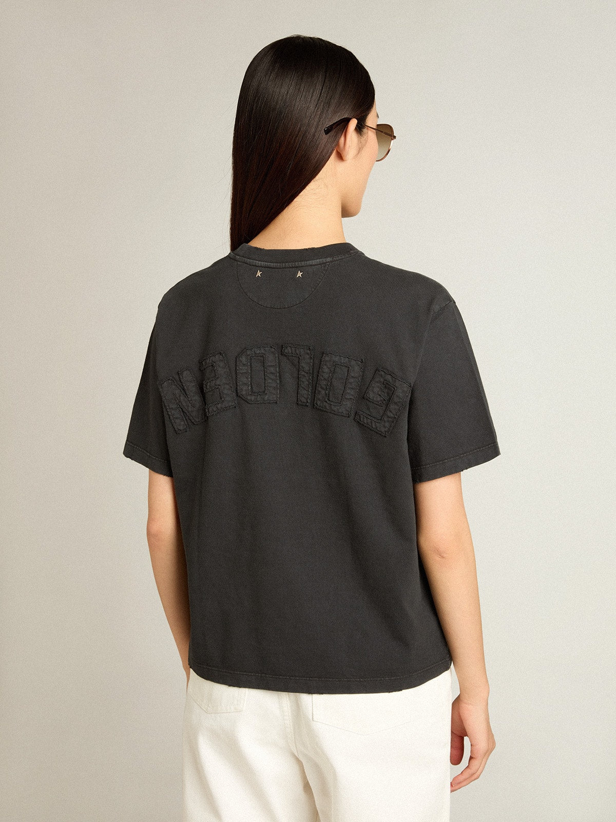 Golden Goose T-shirt in washed black with reverse logo on the back - Jersey Capsule