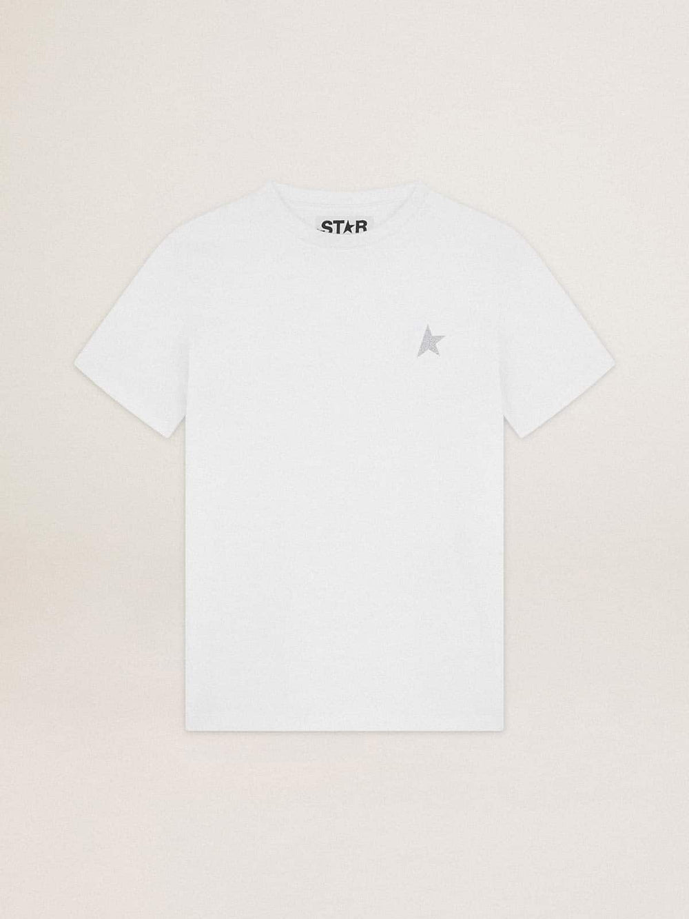 Golden Goose Women's white T-shirt with silver glitter star on the front