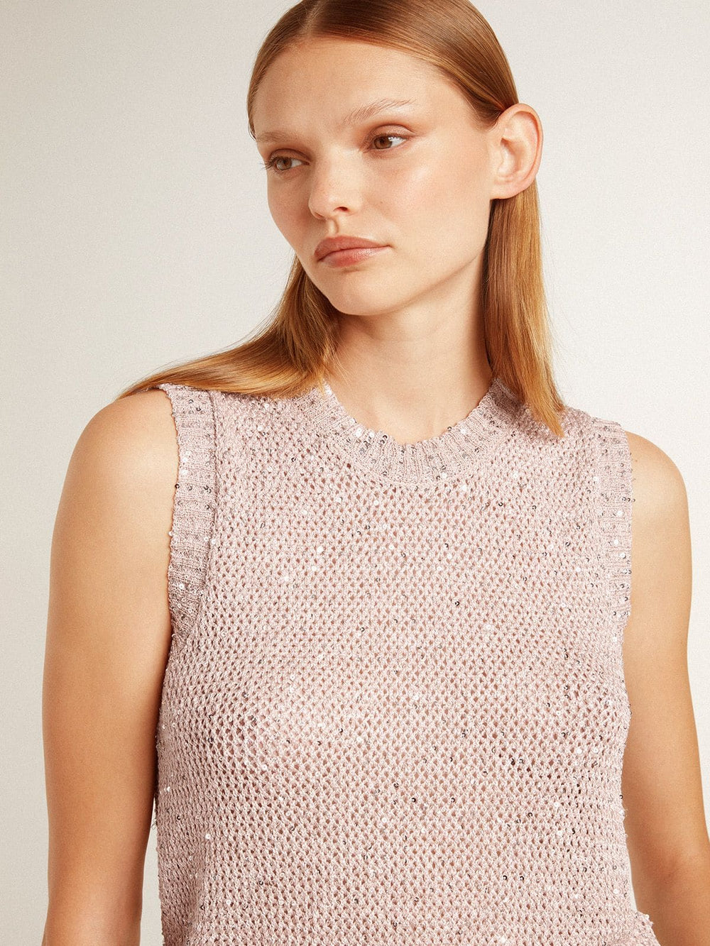 Golden Goose Mesh knit top with sequins and contrasting details