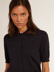 Golden Goose Women’s polo shirt in navy-blue merino wool