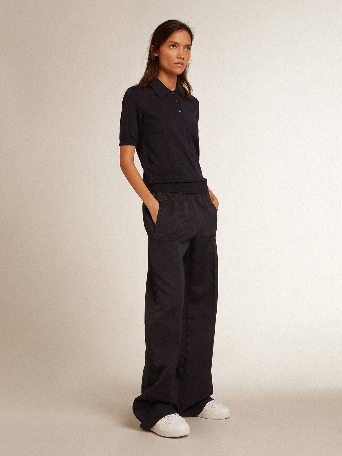 Golden Goose Women’s polo shirt in navy-blue merino wool