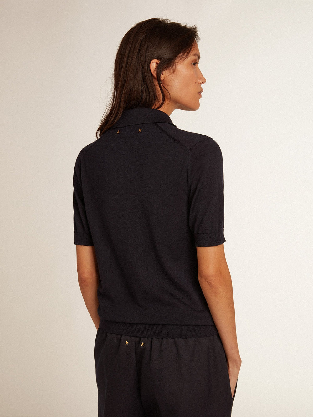 Golden Goose Women’s polo shirt in navy-blue merino wool