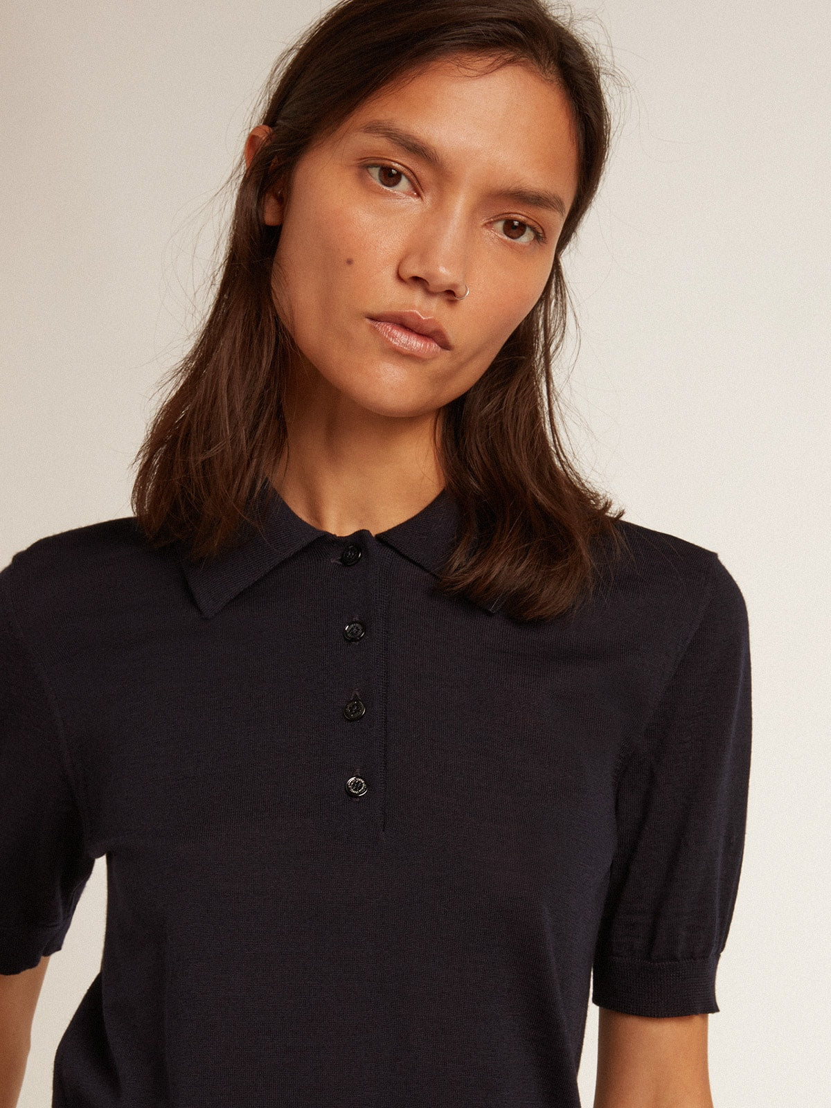 Golden Goose Women’s polo shirt in navy-blue merino wool