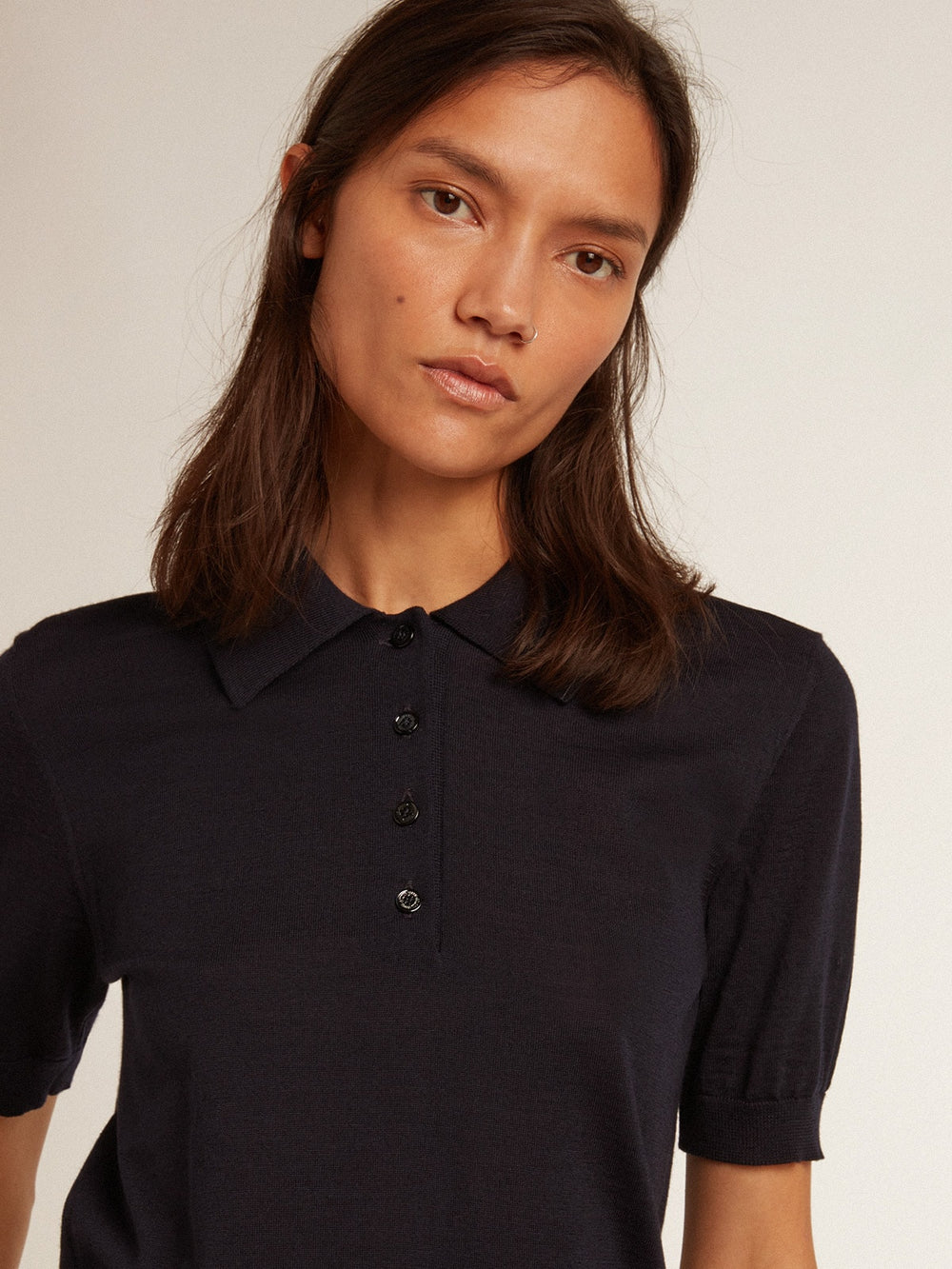 Golden Goose Women’s polo shirt in navy-blue merino wool