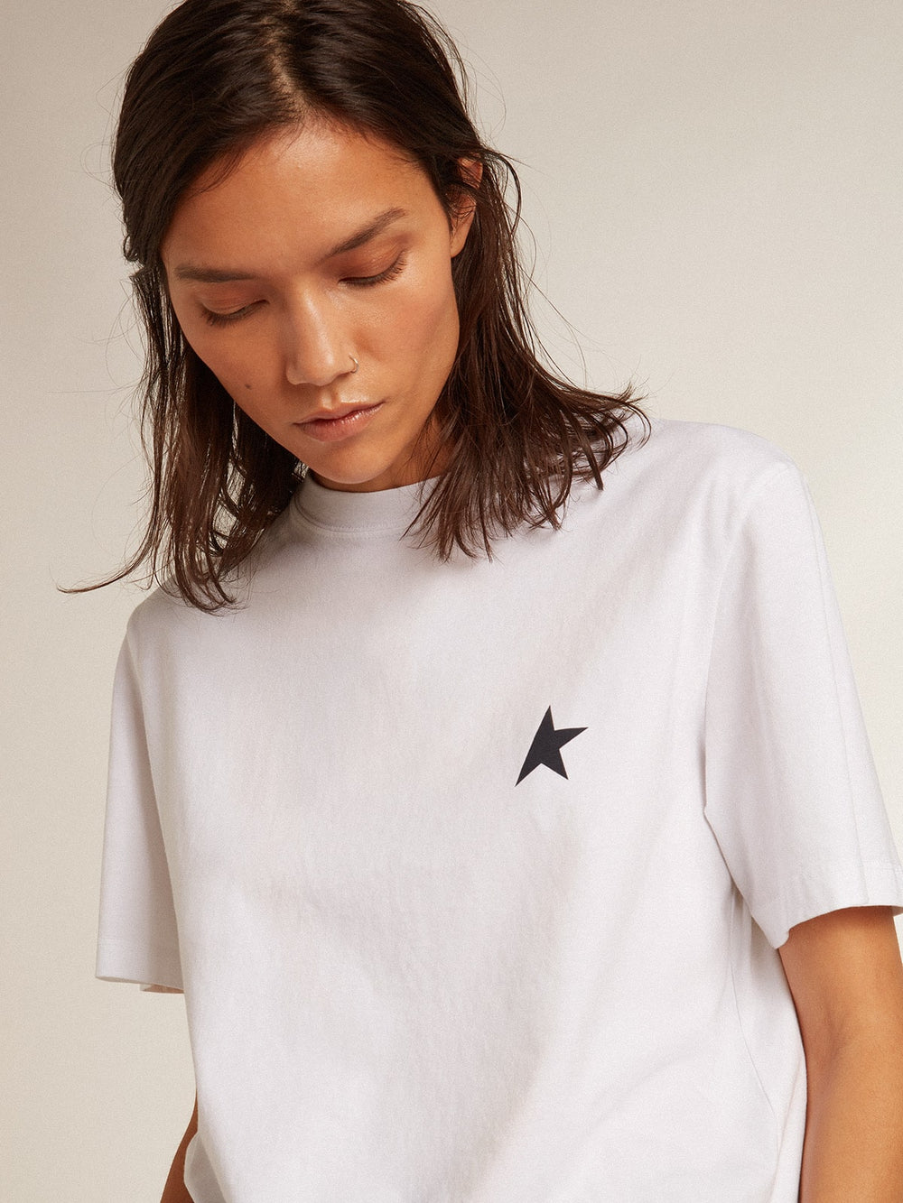 Golden Goose Women’s white T-shirt with dark blue star on the front
