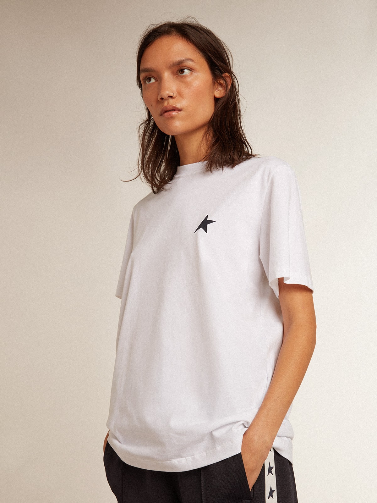 Golden Goose Women’s white T-shirt with dark blue star on the front