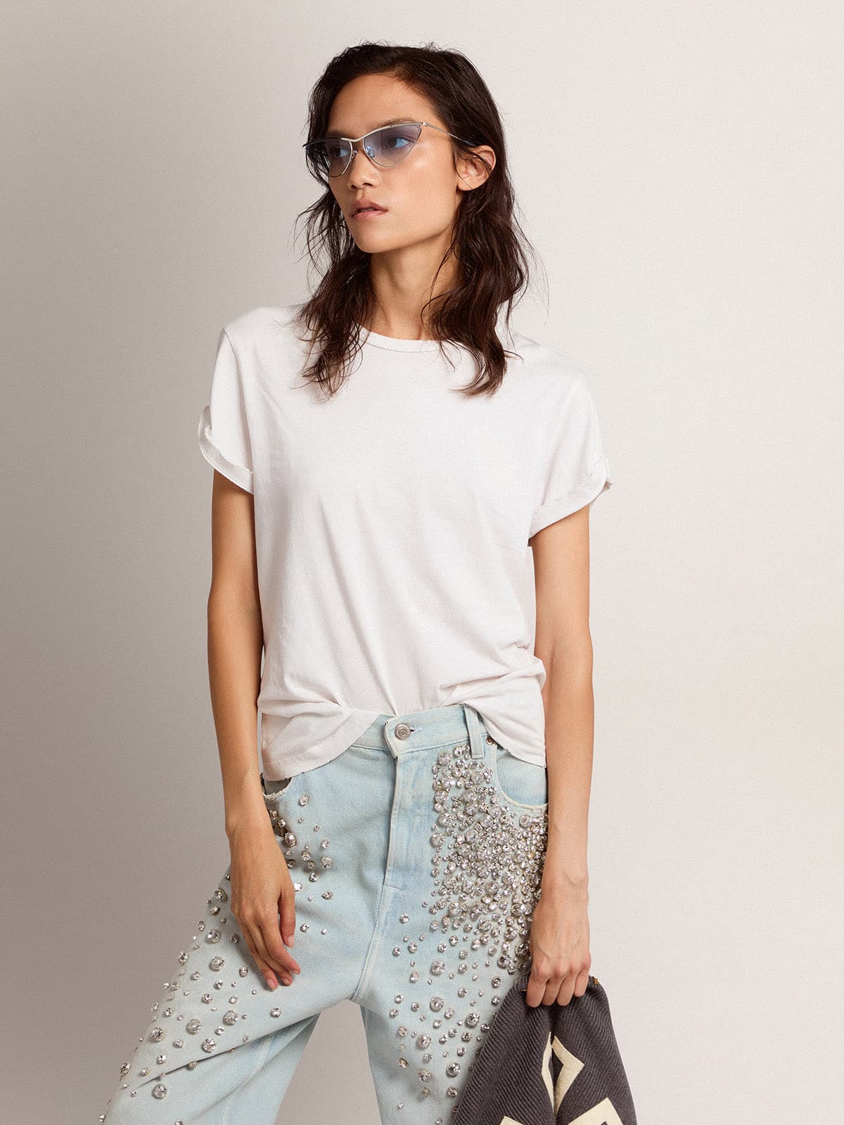 Golden Goose Distressed slim-fit women’s T-shirt in white