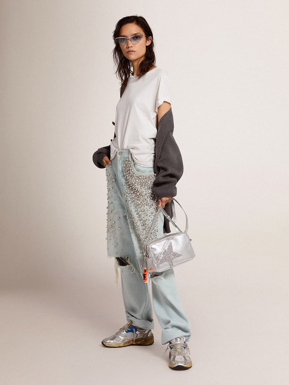 Golden Goose Distressed slim-fit women’s T-shirt in white