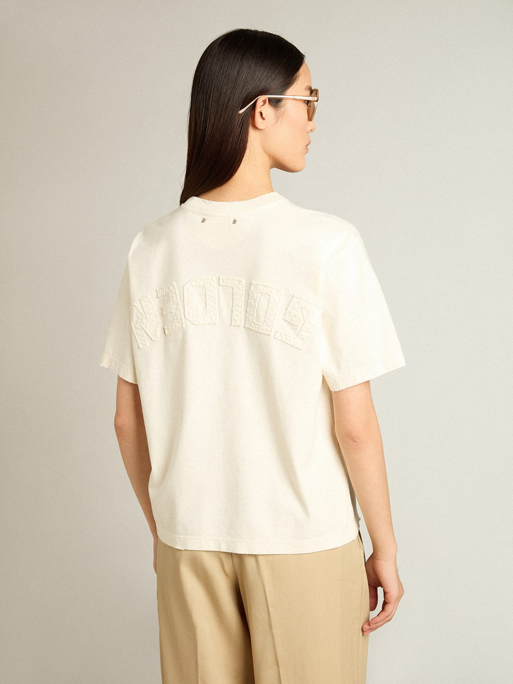 Golden Goose T-shirt in aged white with reverse logo on the back - Jersey Capsule
