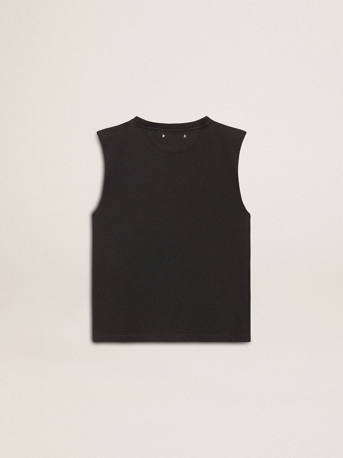 Golden Goose Sleeveless T-shirt in worn-black with tone-on-tone gradient embroidery