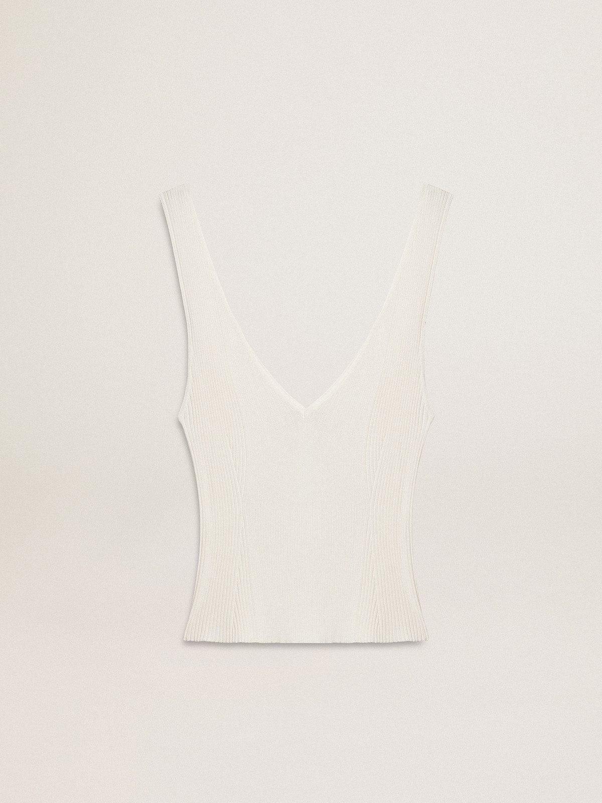 Golden Goose Sleeveless top embroidered with worn-white ribbing