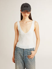Golden Goose Sleeveless top embroidered with worn-white ribbing