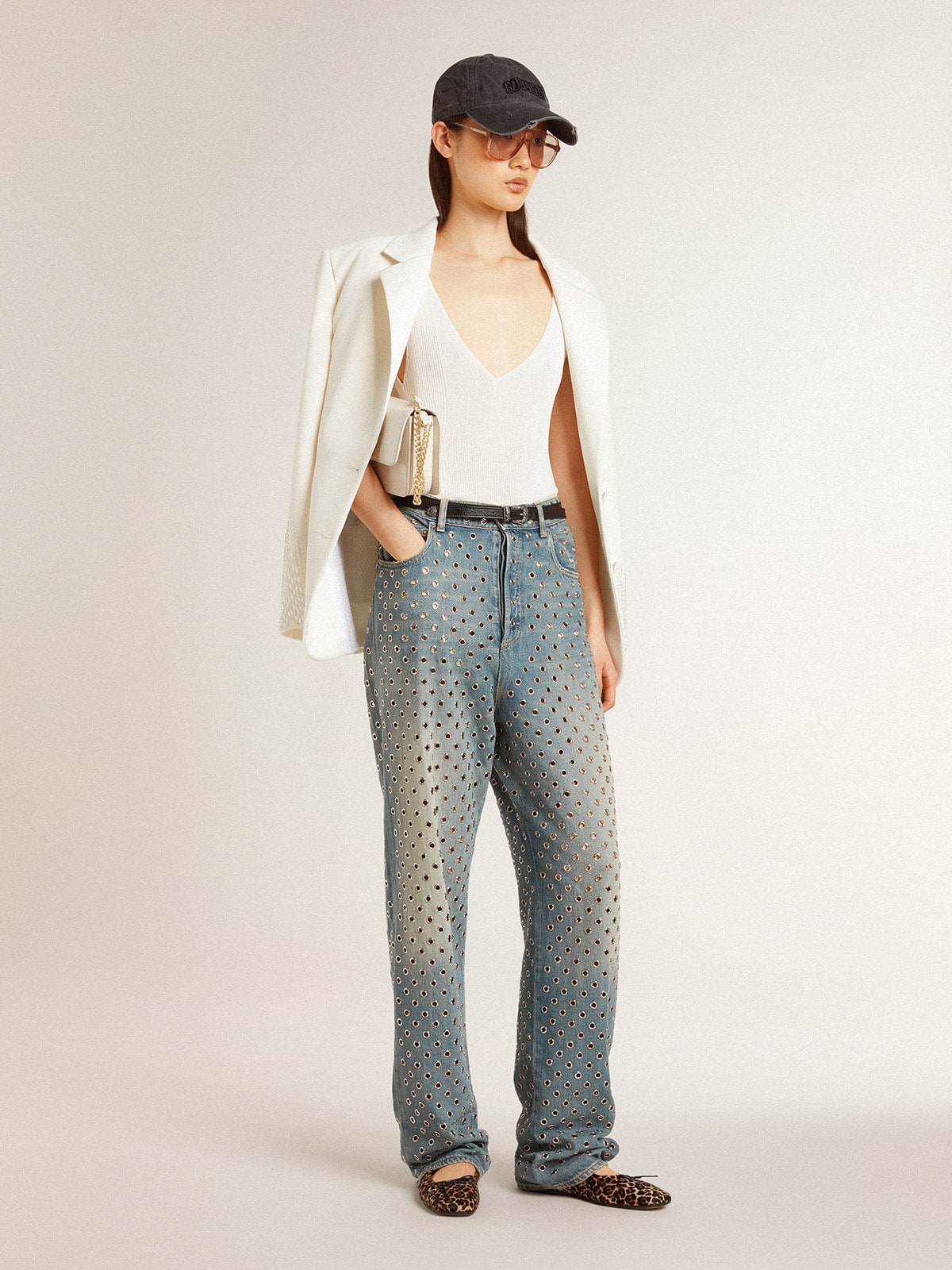 Golden Goose Sleeveless top embroidered with worn-white ribbing