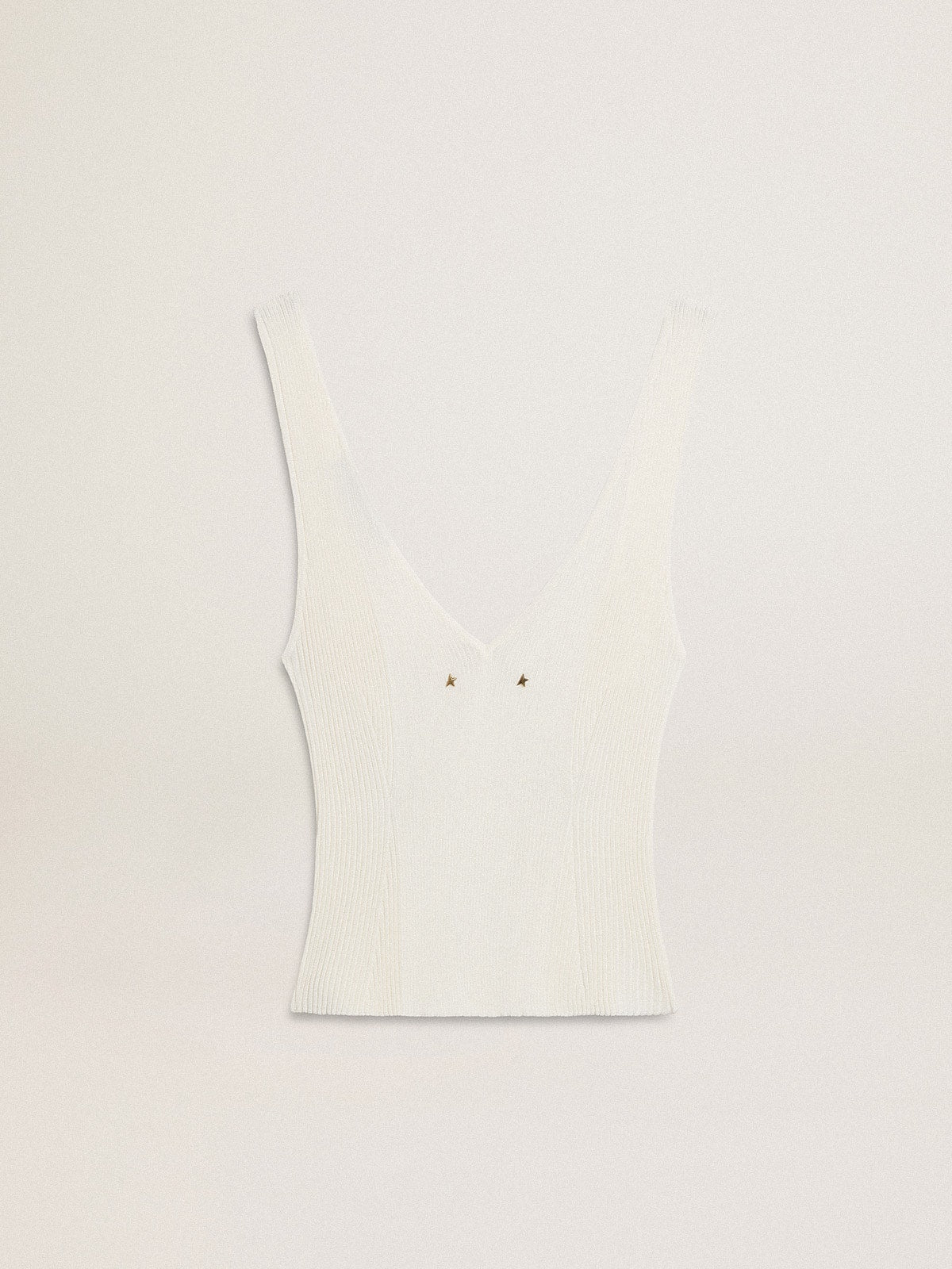 Golden Goose Sleeveless top embroidered with worn-white ribbing