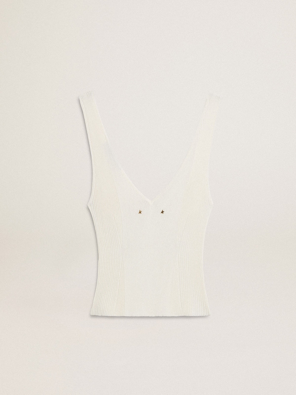 Golden Goose Sleeveless top embroidered with worn-white ribbing