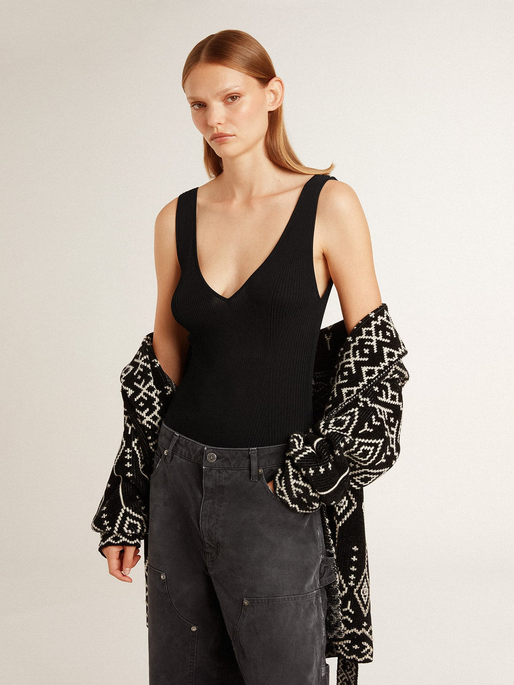Golden Goose Women's black V-neck bodysuit