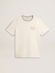 Golden Goose Women's aged white cotton T-shirt with hand embroidery