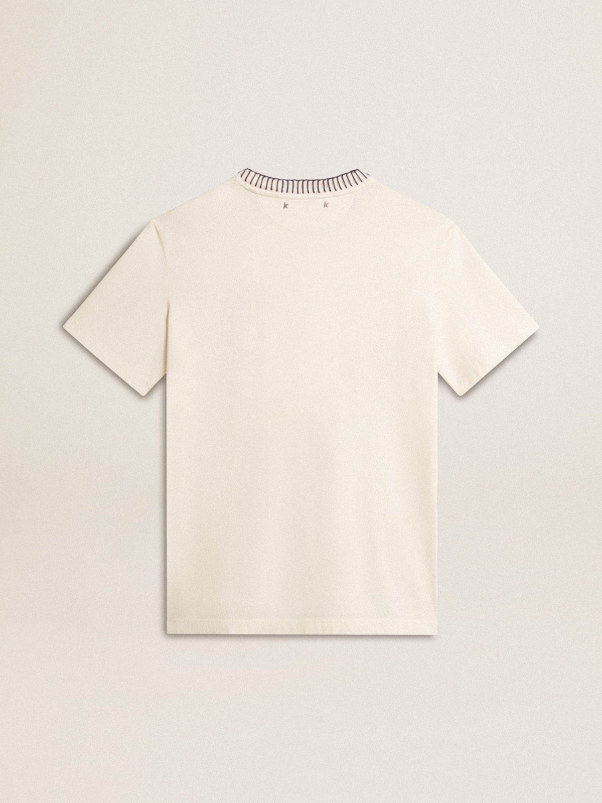 Golden Goose Women's aged white cotton T-shirt with hand embroidery