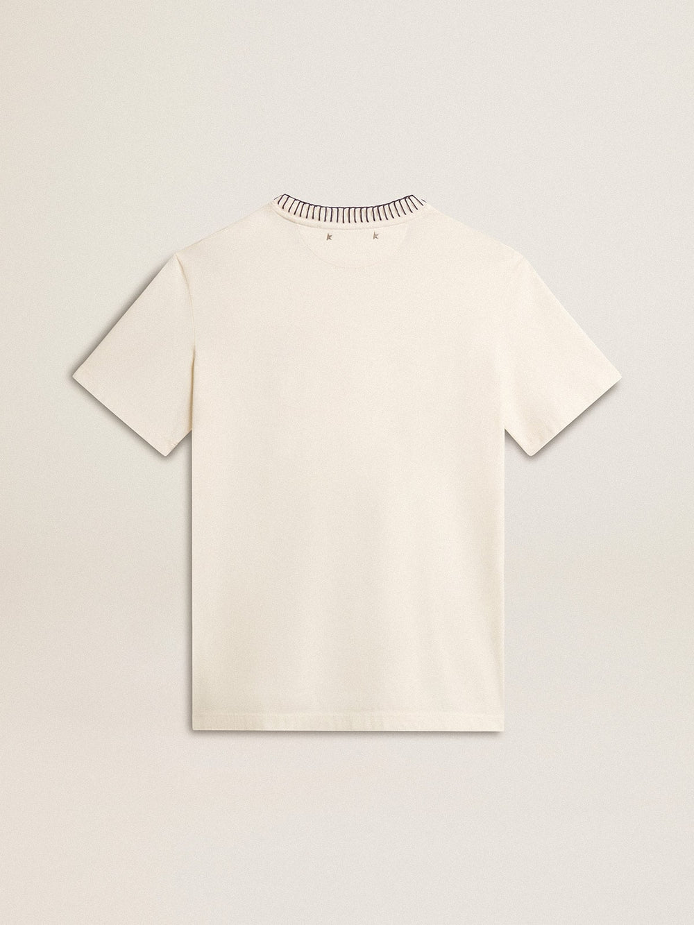 Golden Goose Women's aged white cotton T-shirt with hand embroidery