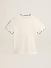 Golden Goose Women's aged white cotton T-shirt with hand embroidery