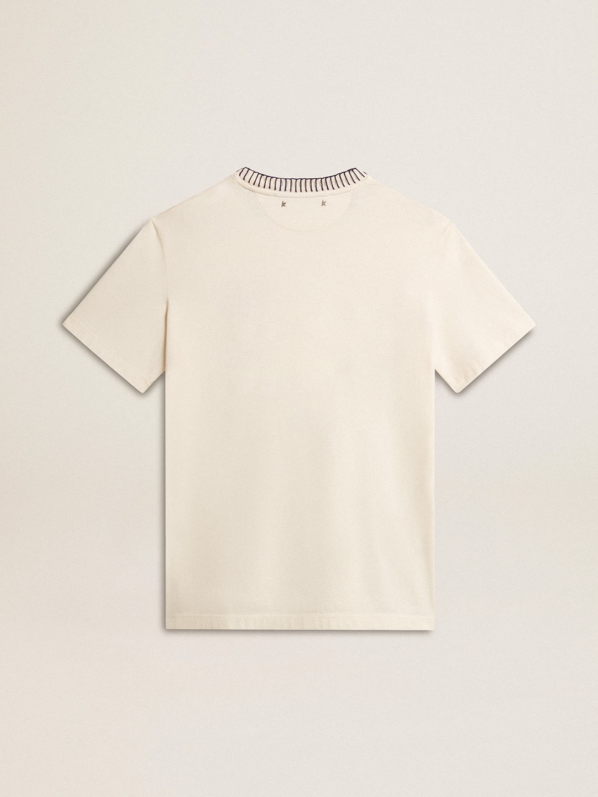 Golden Goose Women's aged white cotton T-shirt with hand embroidery