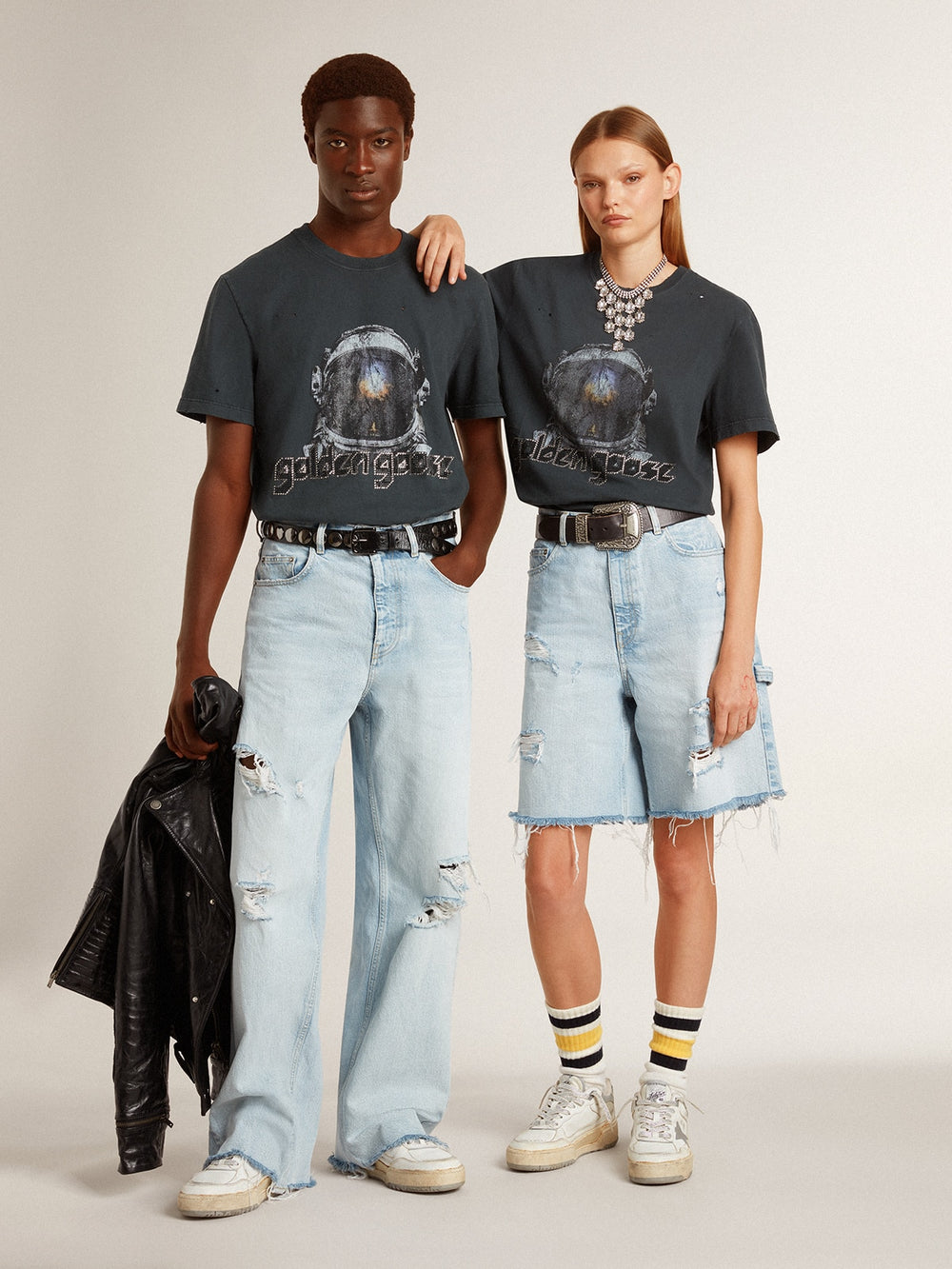 Golden Goose Black T-shirt with multicolor print