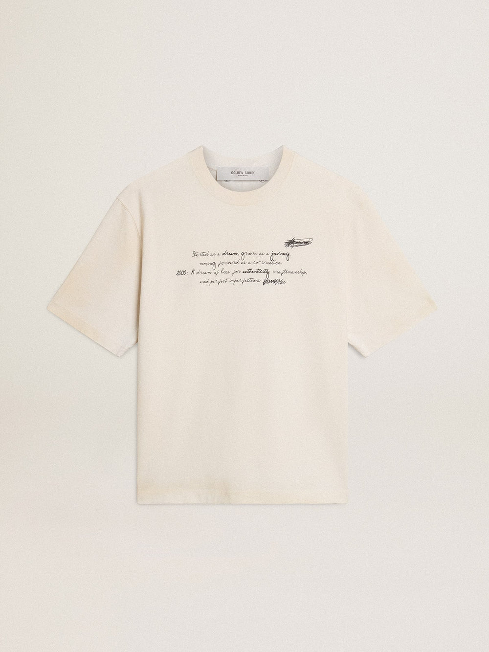 Golden Goose Worn-white unisex T-shirt with printed lettering