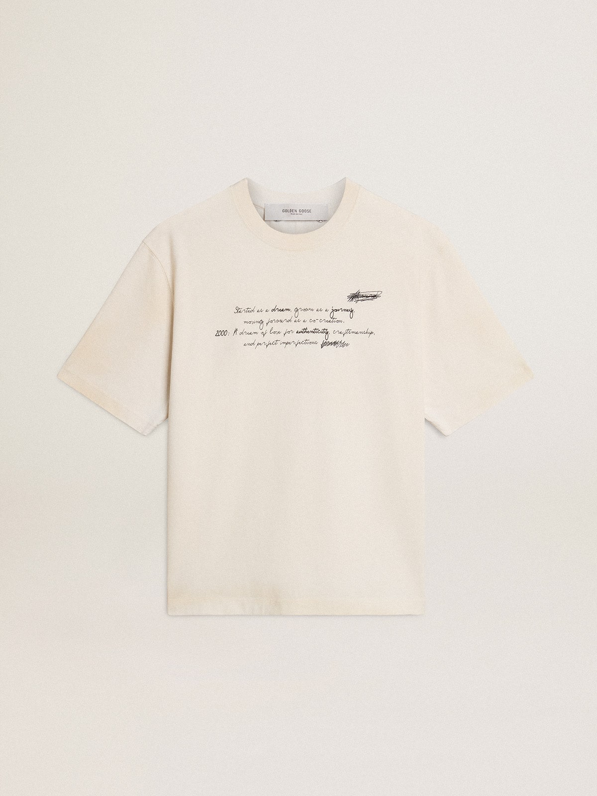 Golden Goose Worn-white unisex T-shirt with printed lettering
