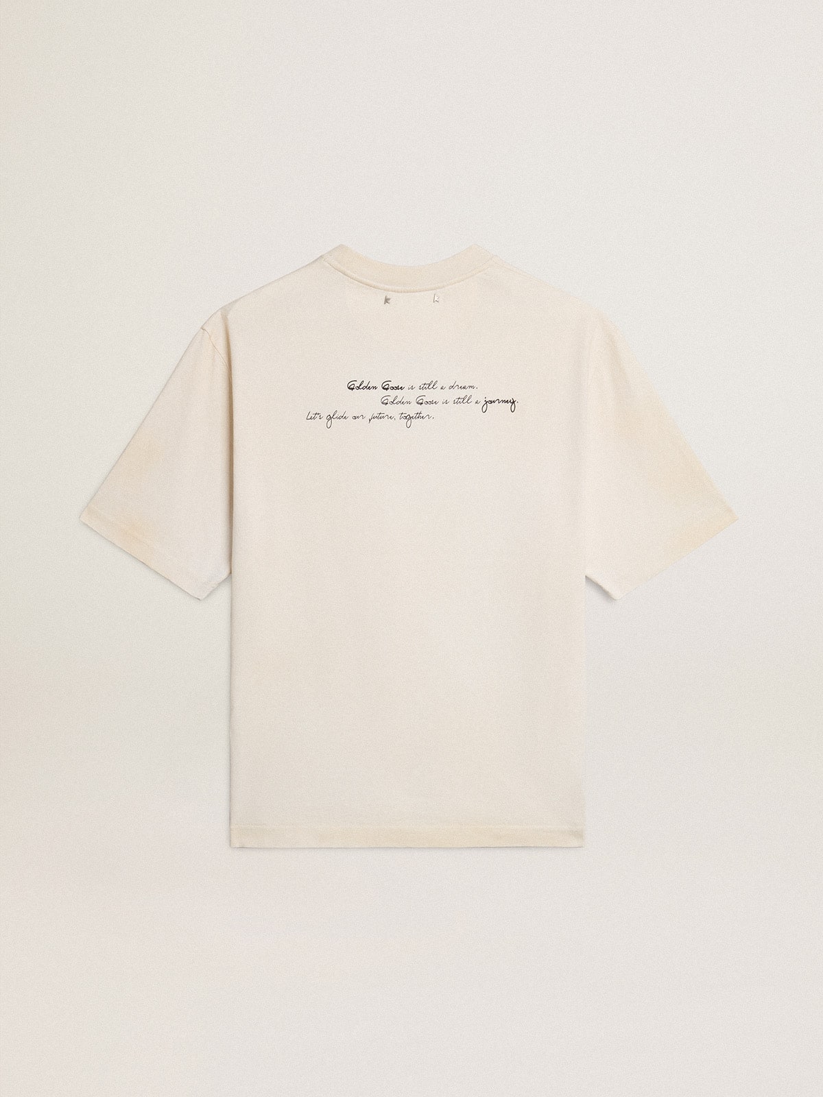 Golden Goose Worn-white unisex T-shirt with printed lettering