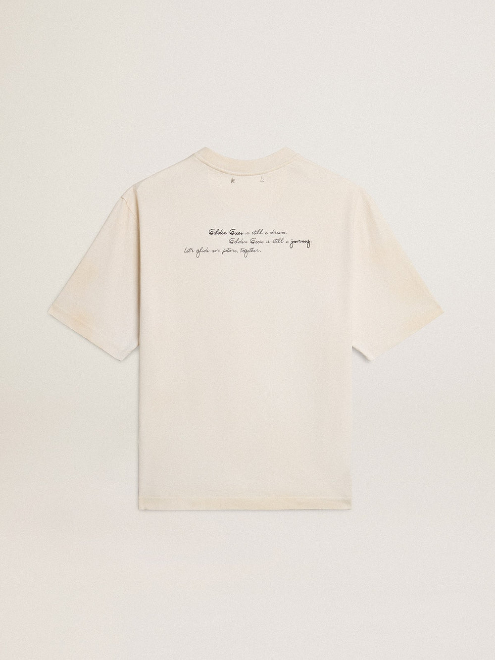 Golden Goose Worn-white unisex T-shirt with printed lettering