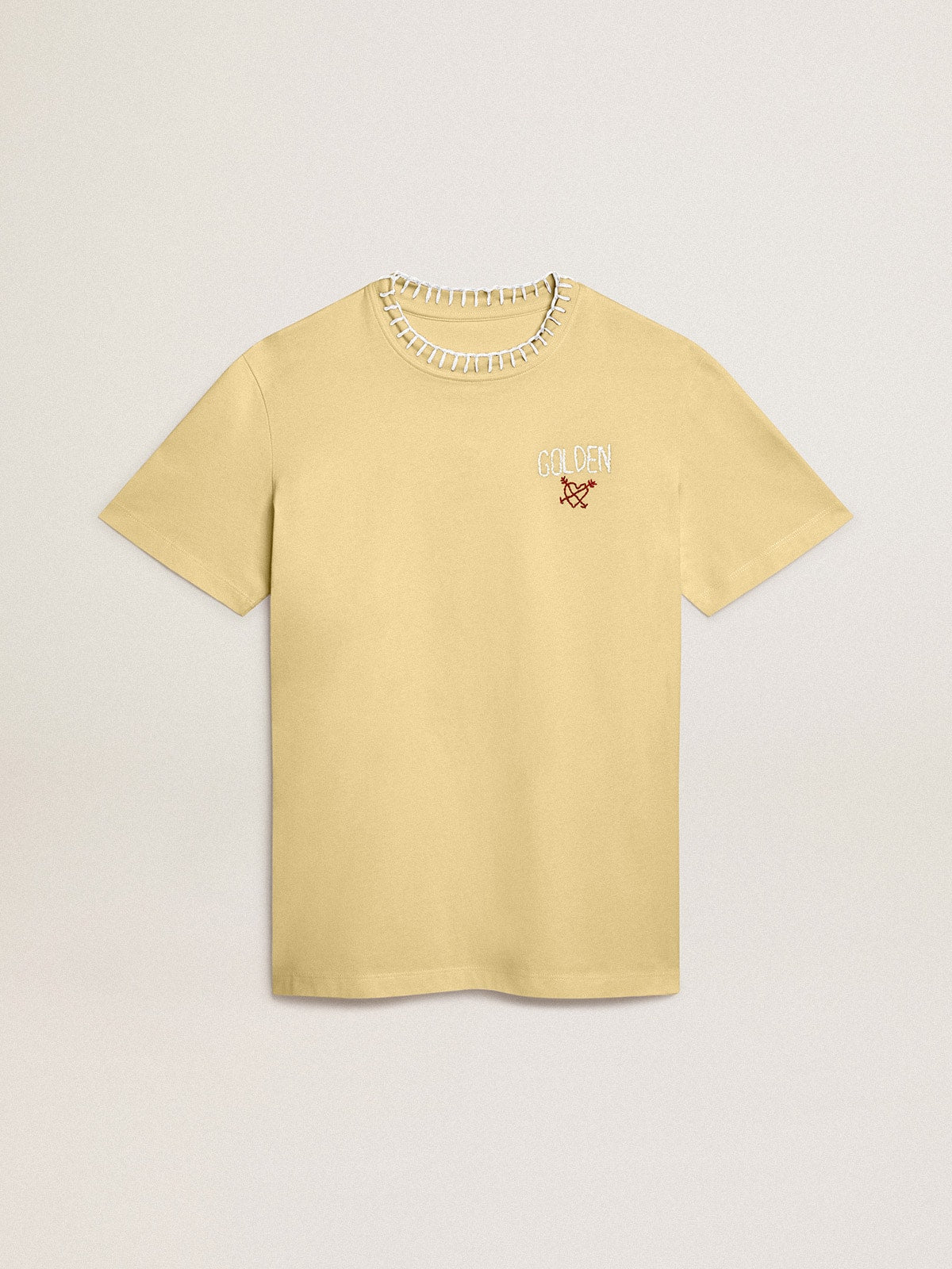 Golden Goose Women's T-shirt in cotton jersey with embroidery on the neck and heart
