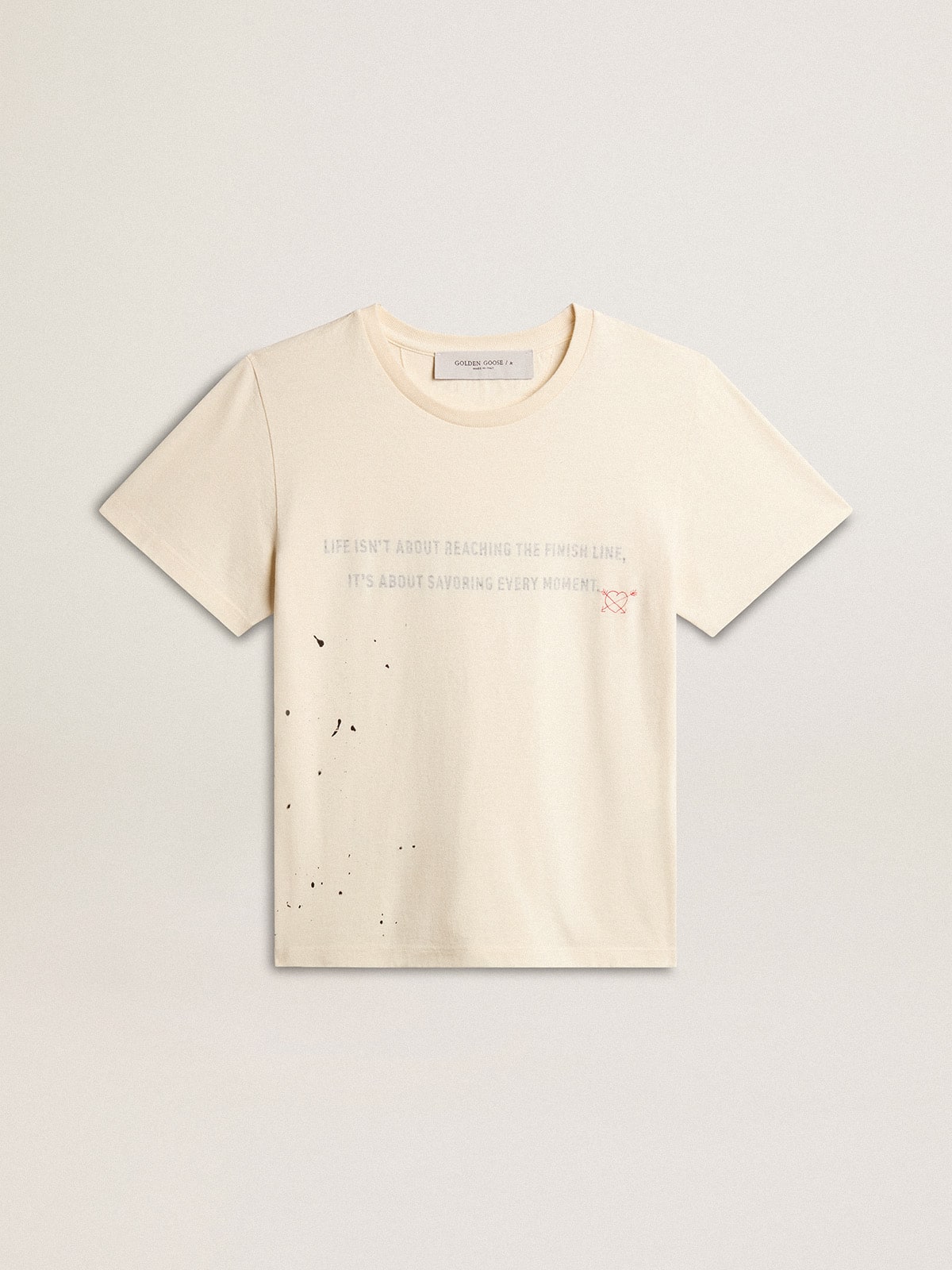 Golden Goose Women's aged white cotton T-shirt with print and embroidery